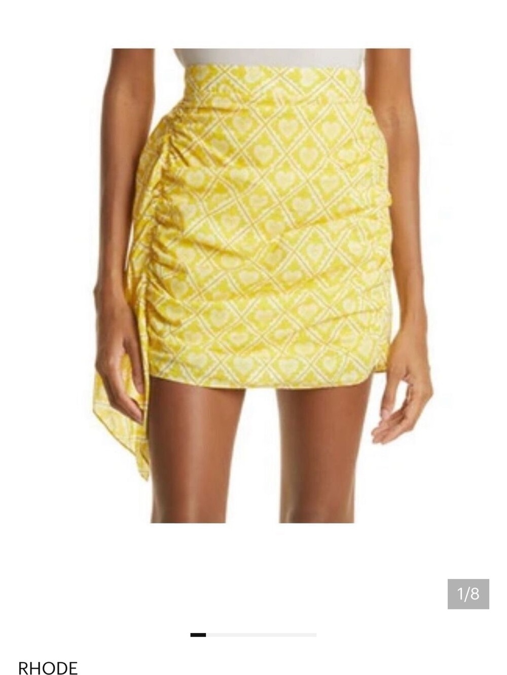 RHODE Yellow Patterned Ruched Mini Skirt